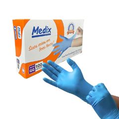 Luva  Nitrílica Azul Tamanho G Sem Po Com 100 Unidades Medix